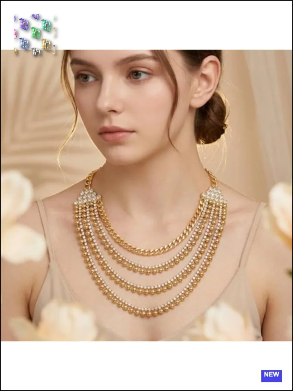 5-Strand Gold-Tone Crystal Y-Drop Waterfall Necklace for Women